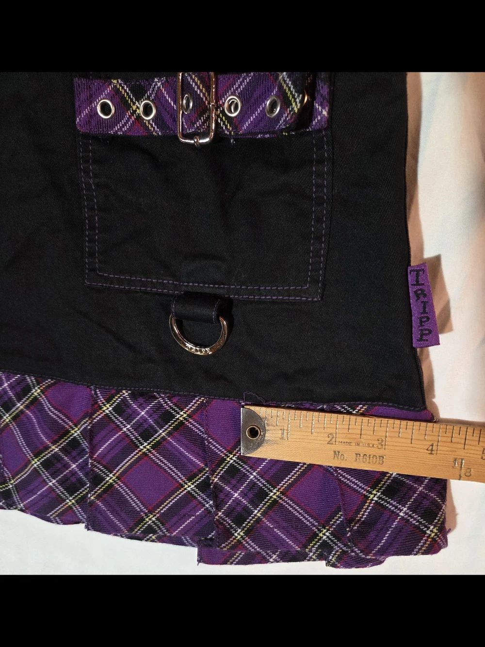 Vintage Tripp Nyc Black Skirt w/ Purple Plaid Trim and Pockets - Medium